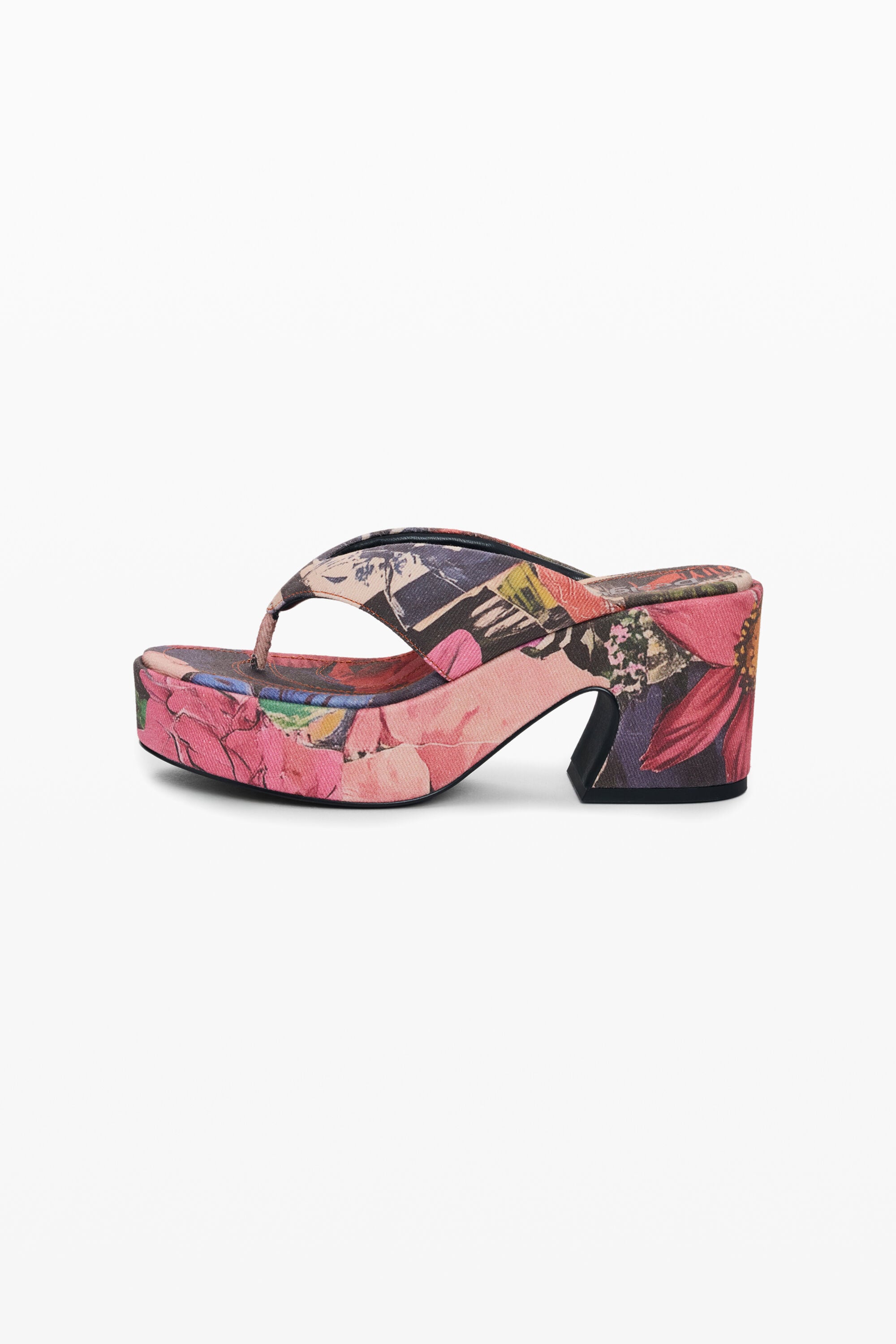 Desigual, Sandalia plataforma estampada, Mujer, Algodon, Rojo