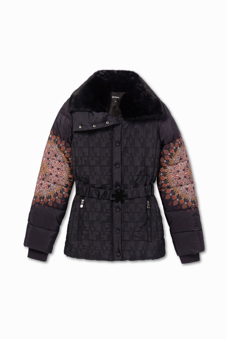 Adjustable waist funnel neck padded jacket | Desigual