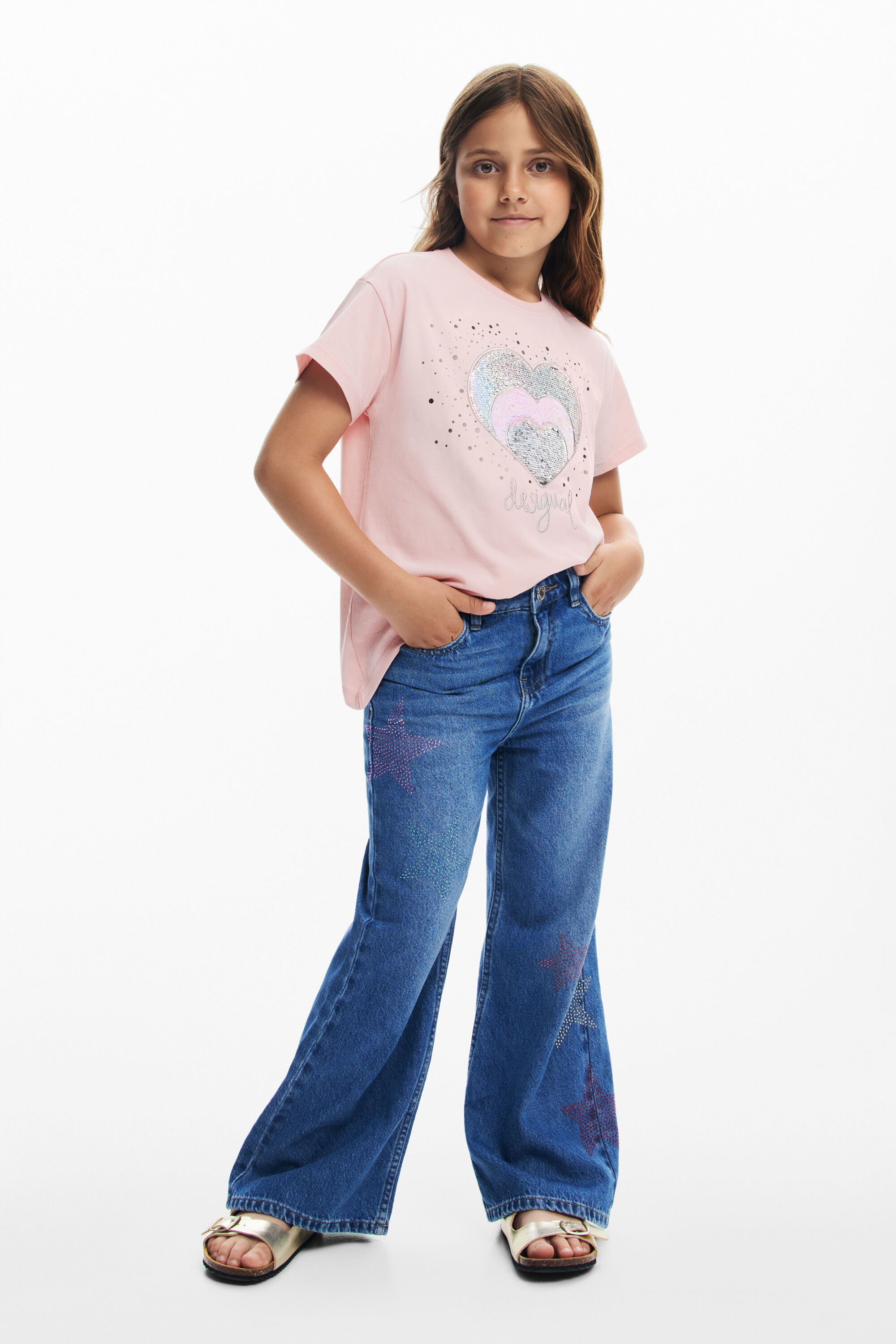 desigual T-shirt met hart van strass-steentjes - RED