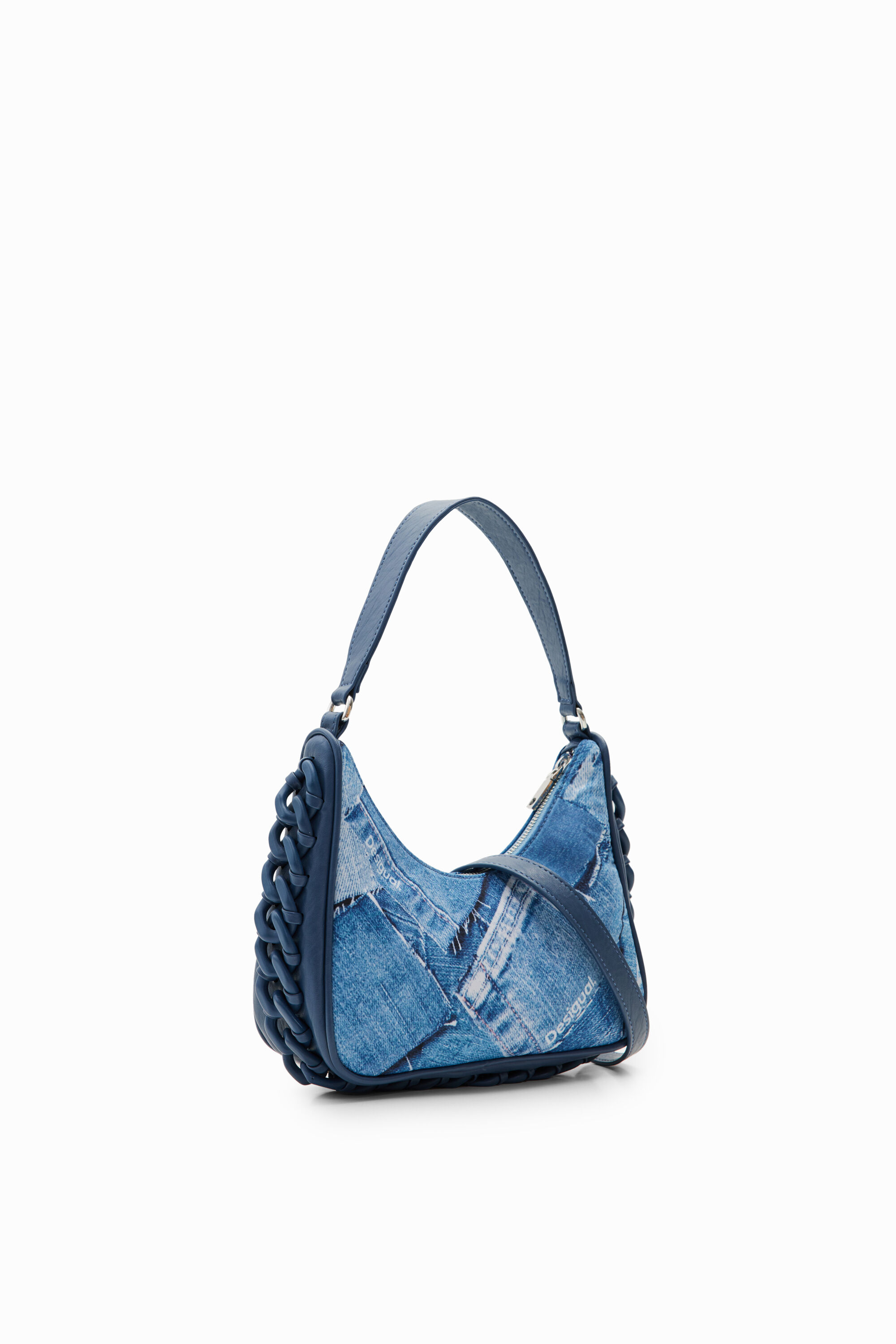 Desigual Small Denim Patchwork Bag In Blue