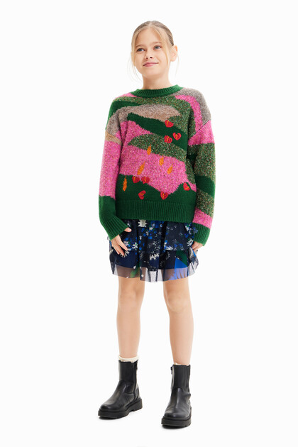 Embroidered jacquard pullover