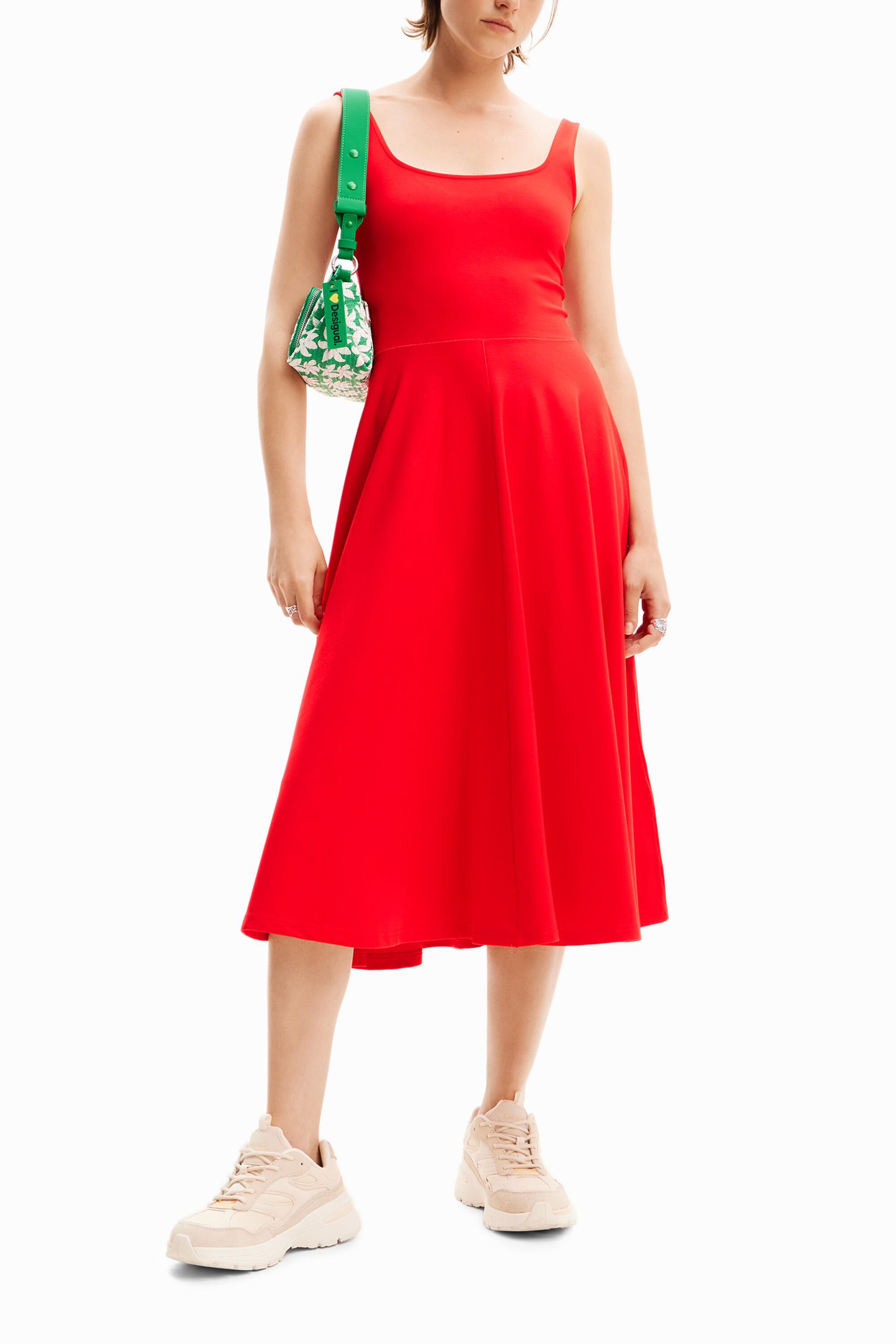 Vestido midi liso tirantes