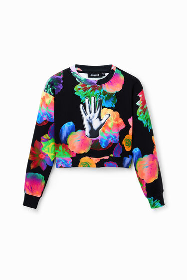 Sudadera corta flores mano | Desigual