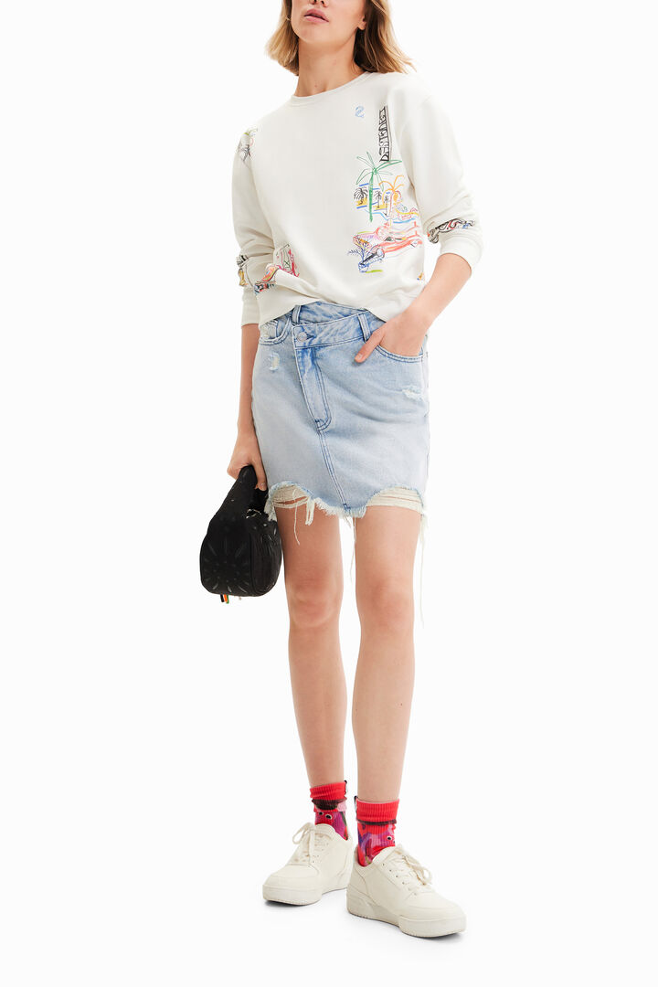 Denim criss-cross waist mini skirt | Desigual