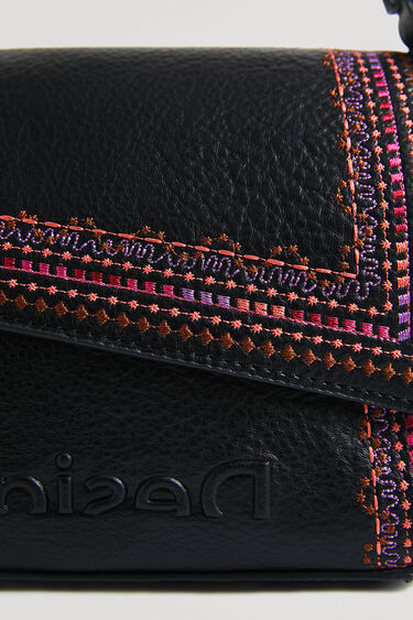 Embroidered black sling bag | Desigual