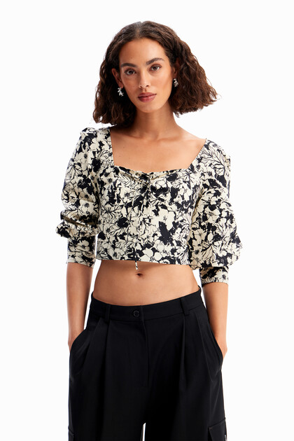 Blusa cropped corsé flores