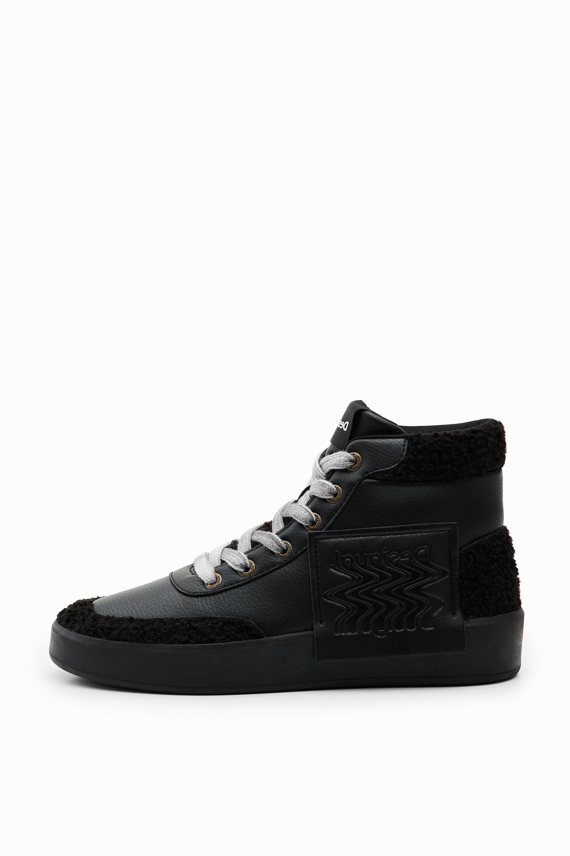 Faux-sheepskin high-top sneakers - BLACK - 38