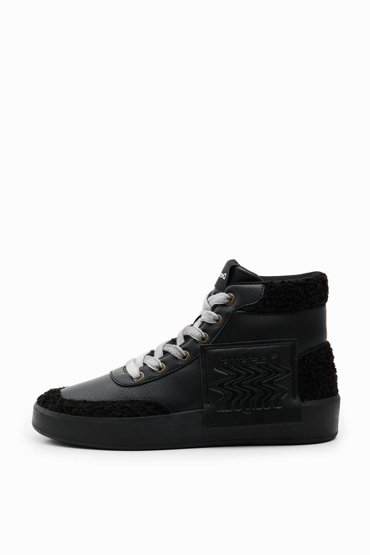 Faux-sheepskin high-top sneakers