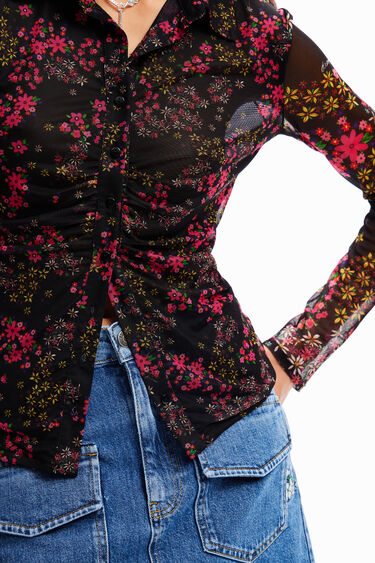 Gathered floral tulle shirt | Desigual
