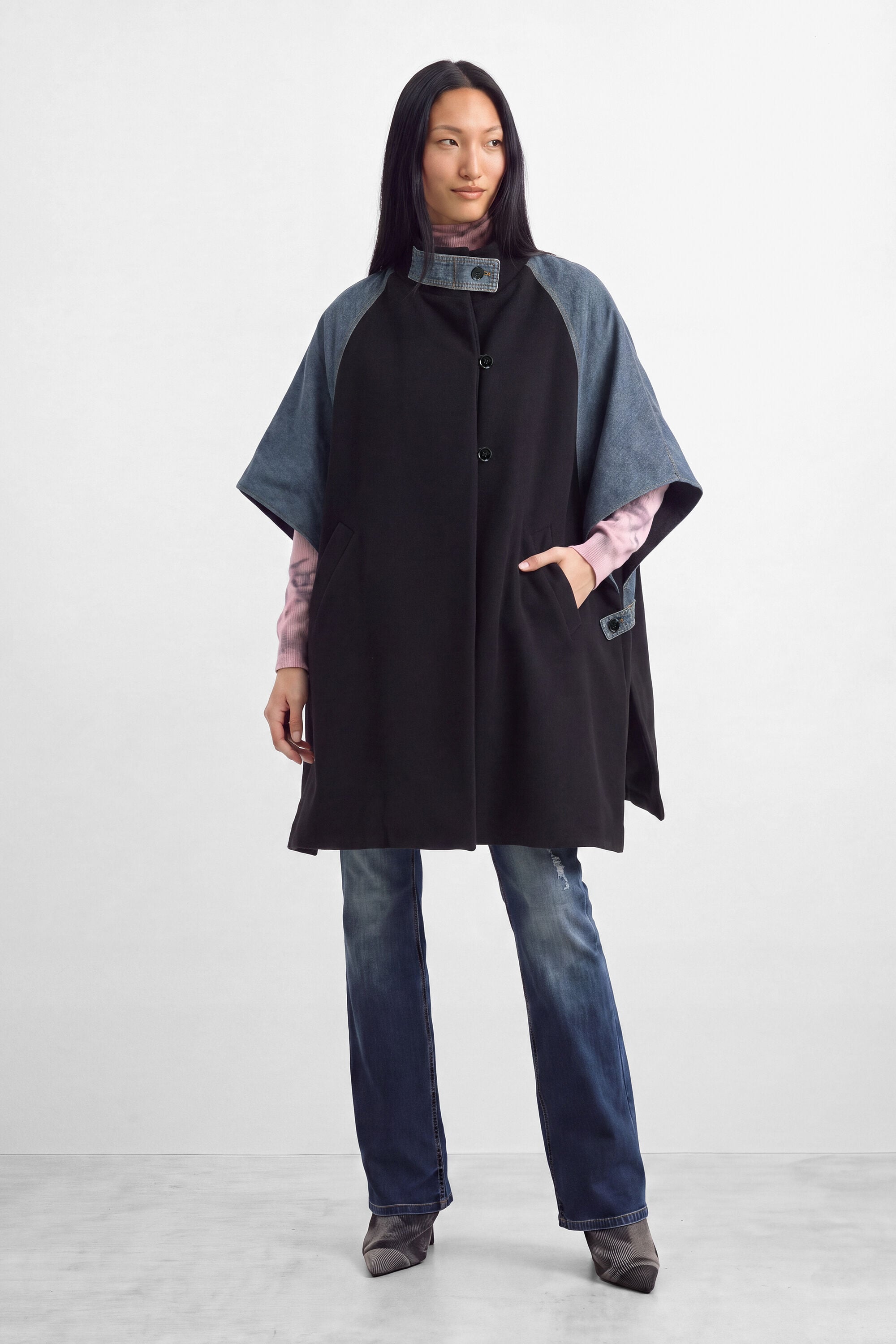 Poncho Denim Combinado