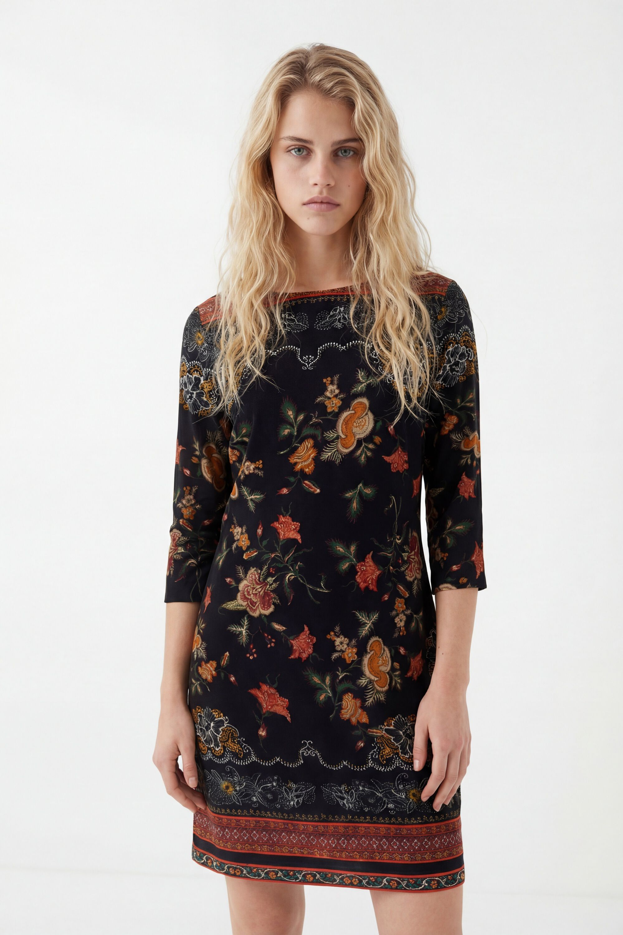 Desigual, Gerade geschnittenes Blumenkleid, Viskose, Schwarz, 36