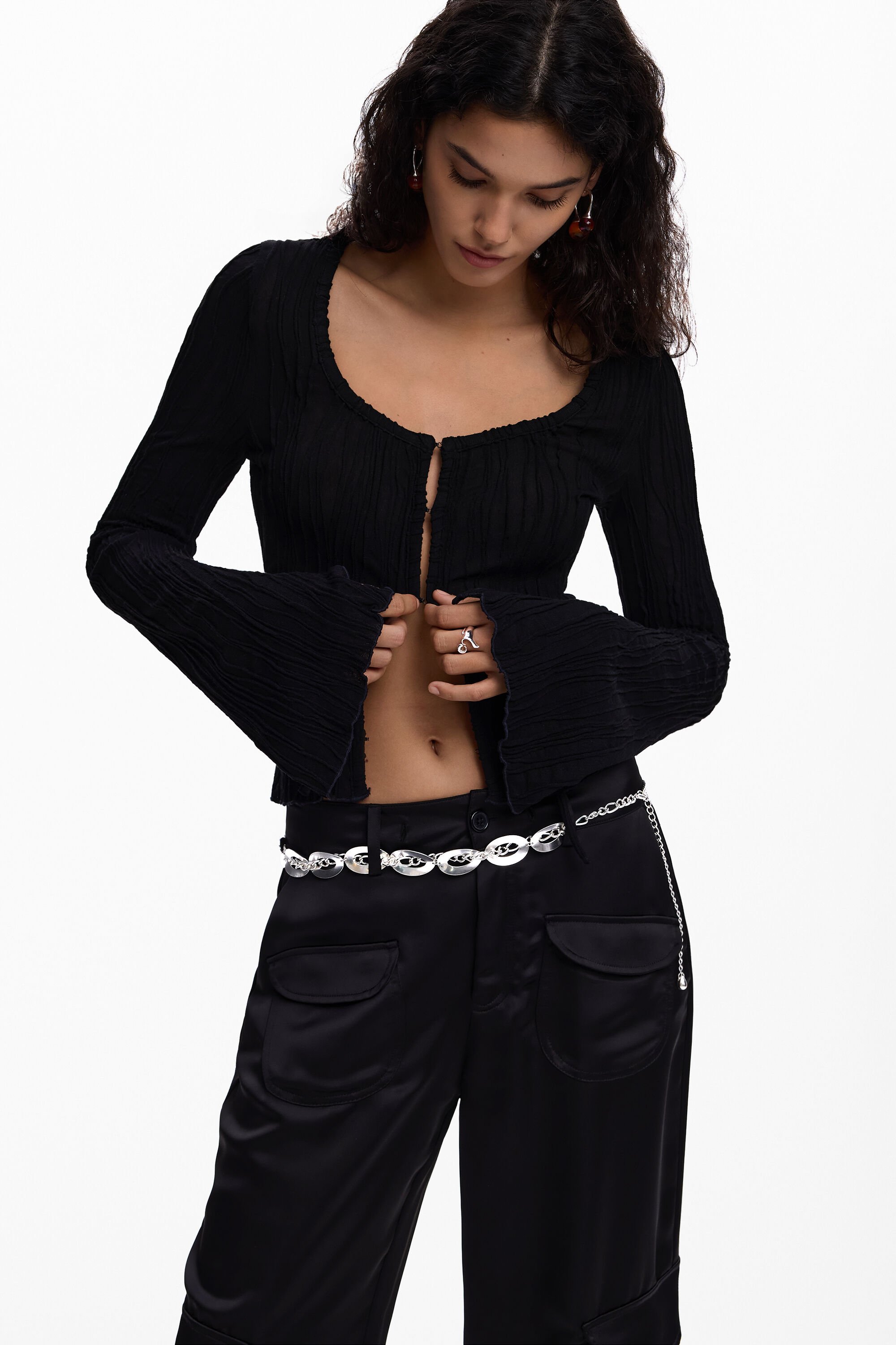 T shirt met knopen en strik