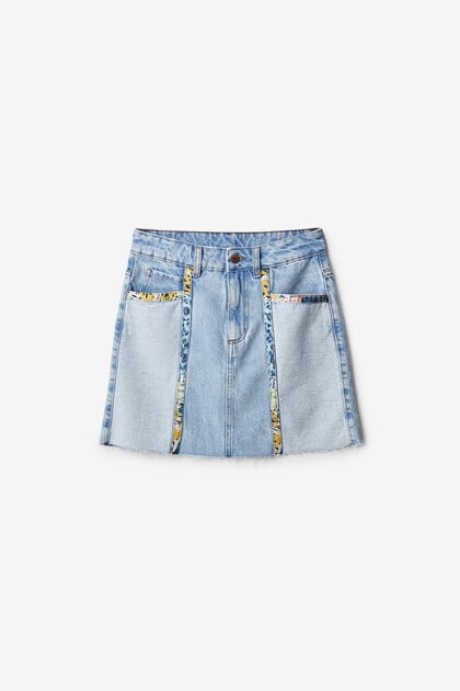 Denim patchwork mini skirt
