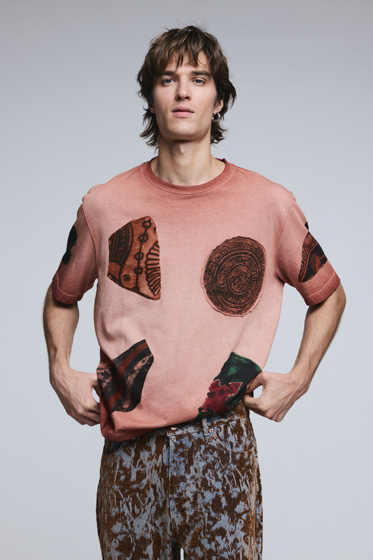 半袖パッチワークTシャツ オレンジ メンズ I Desigual.com
