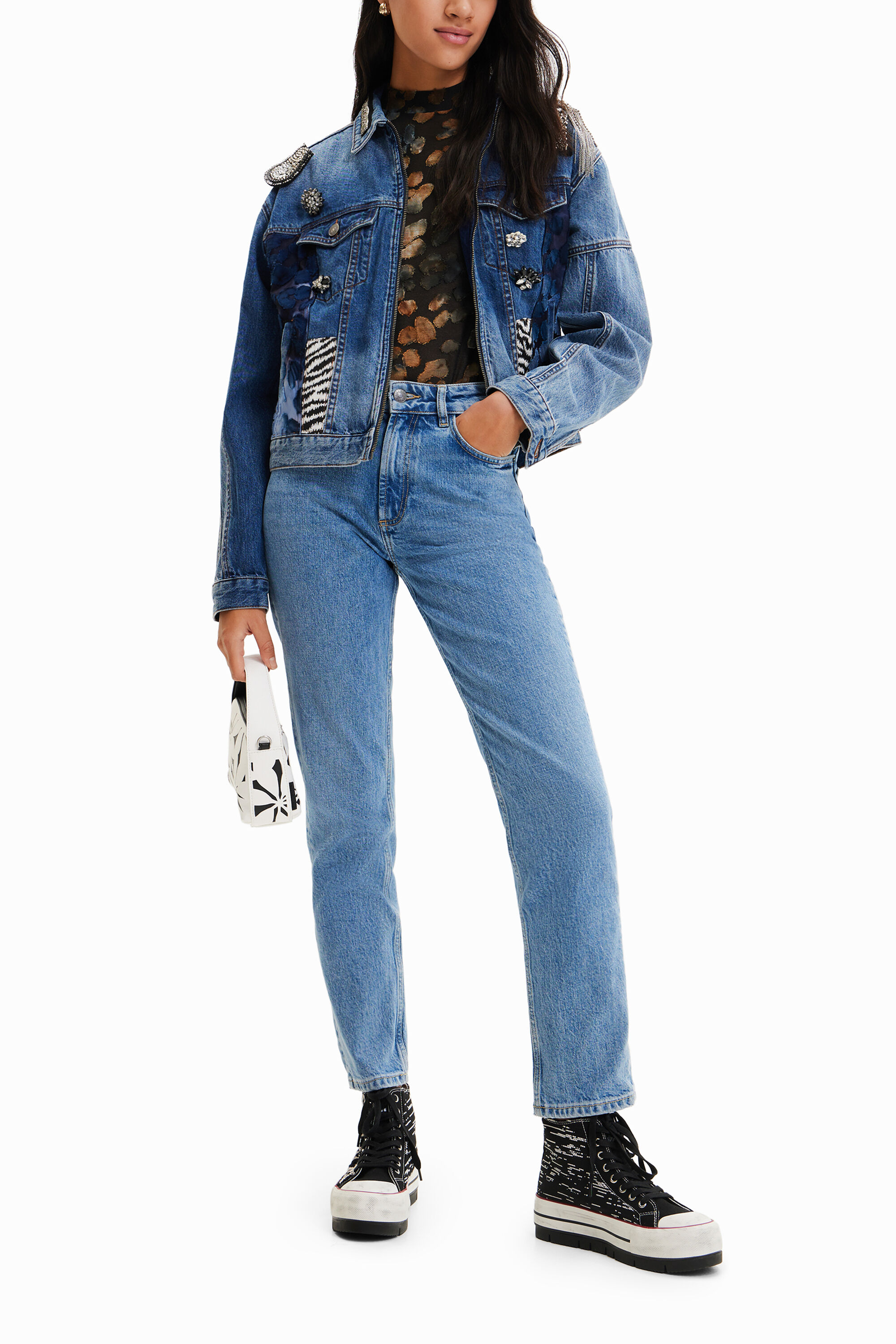 Women s Oversize patchwork denim trucker jacket I Desigual