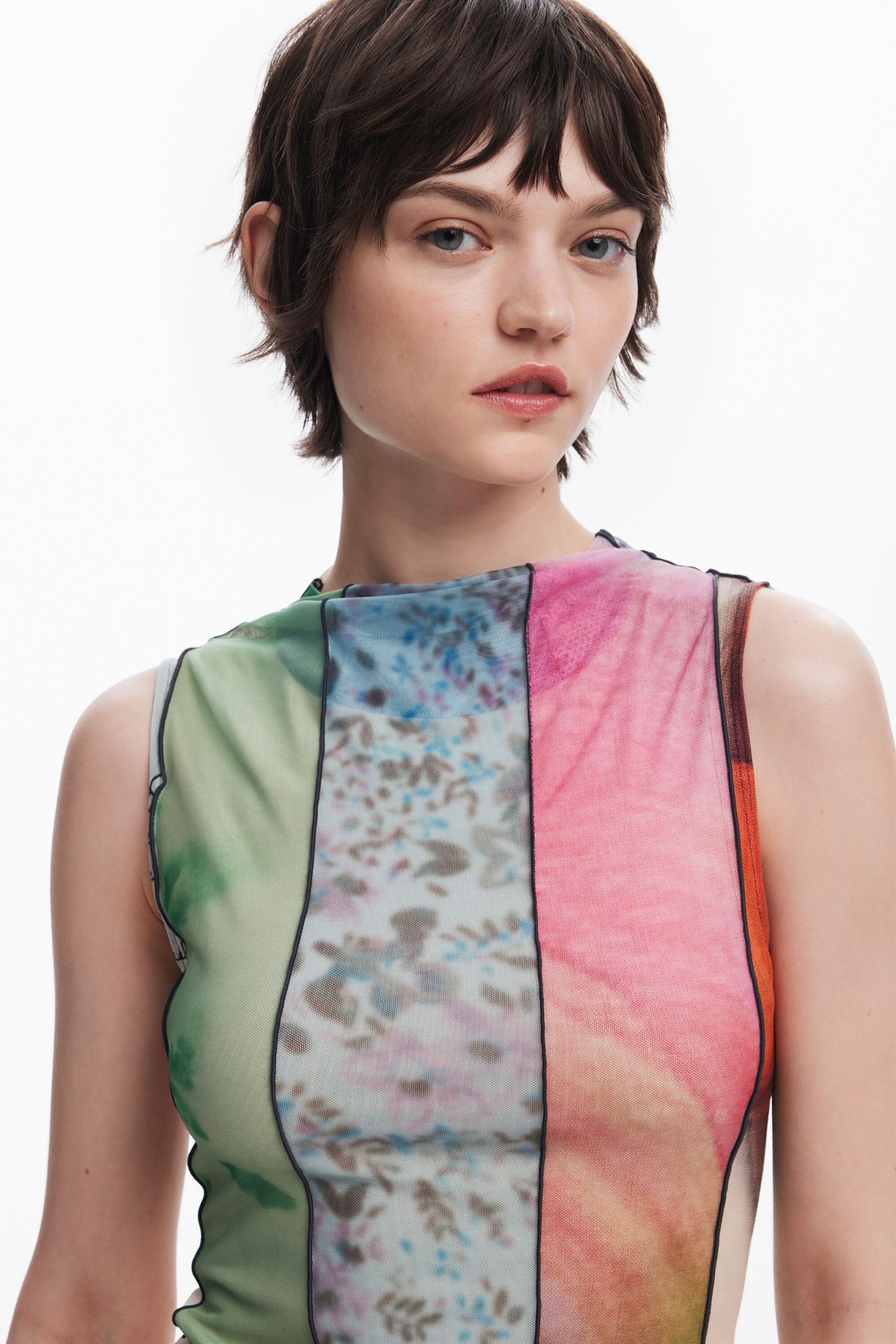 Desigual Mixed Print Mesh Minidress In Green