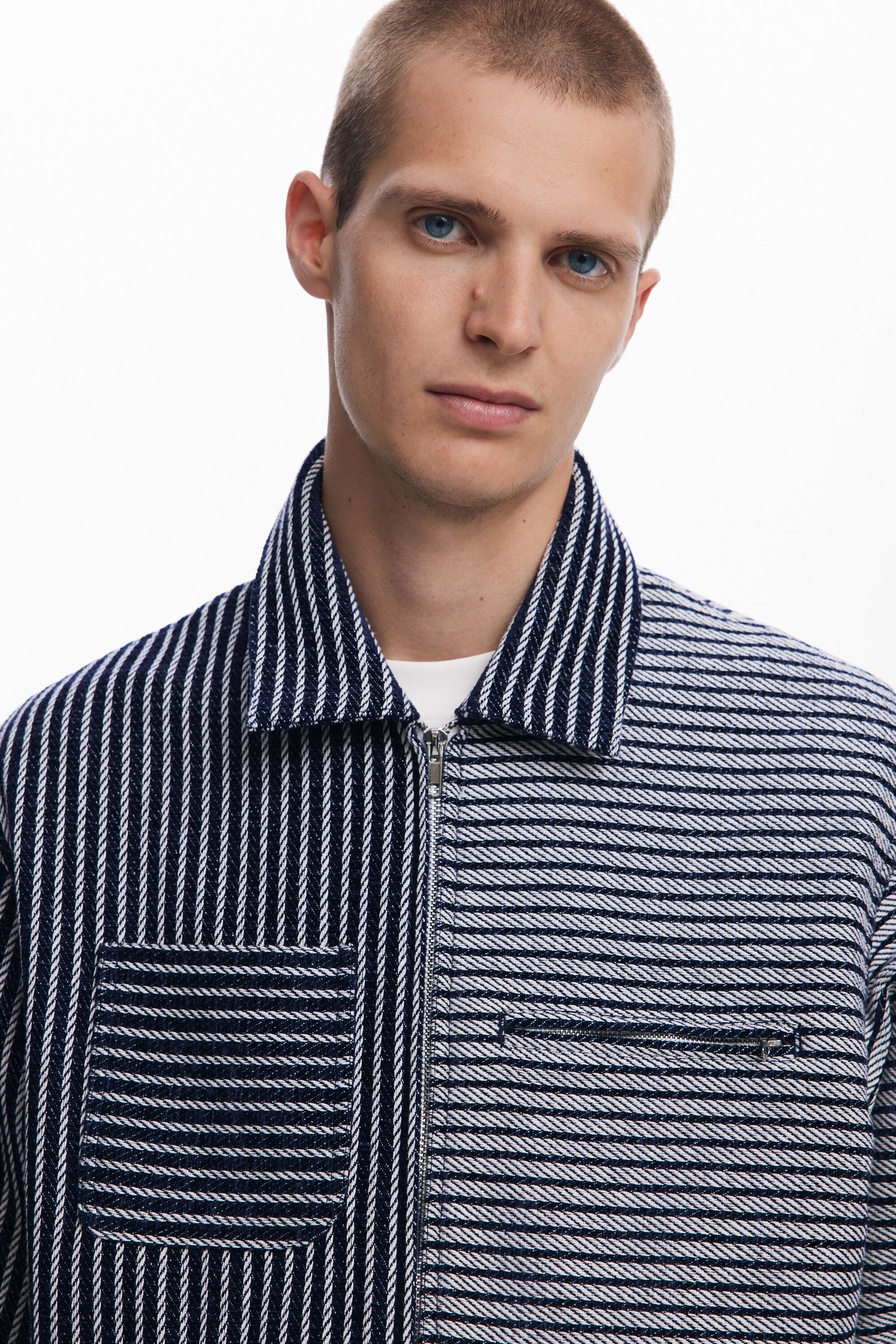 Desigual Men's Structured Striped Jacket In Blue