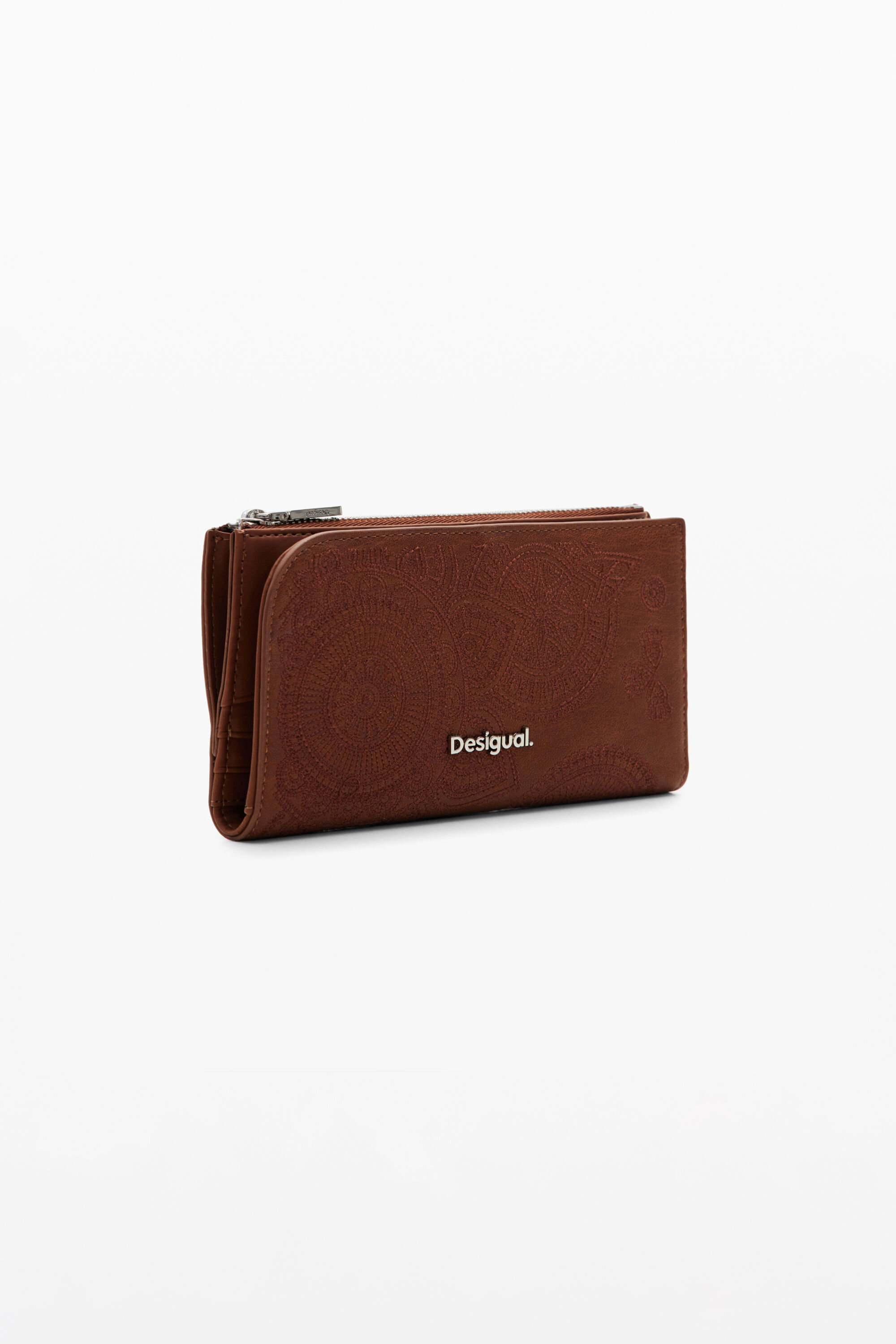 Cartera grande bordada, Poliuretano, MarróN, U