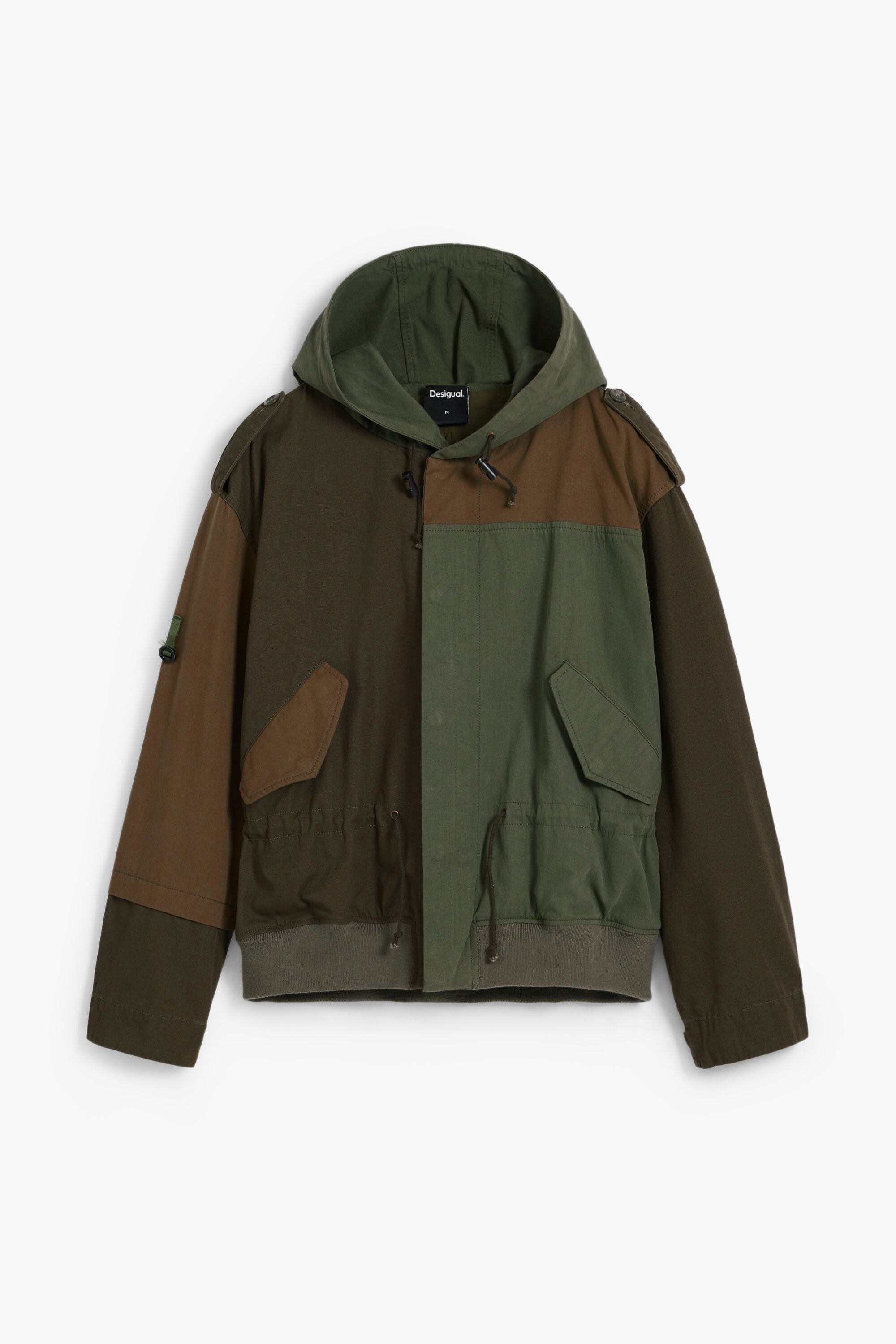 Desigual, Chaqueta capucha parches, Algodon, Verde,