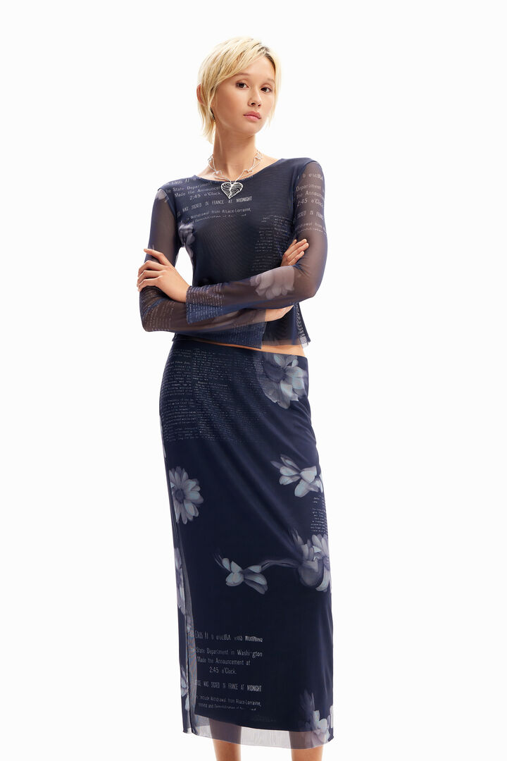 Tulle newspaper midi skirt | Desigual