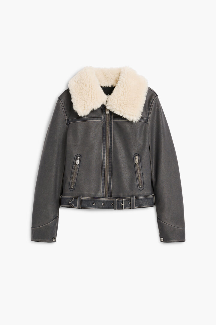 Faux Leather Jacket with Fur Collar