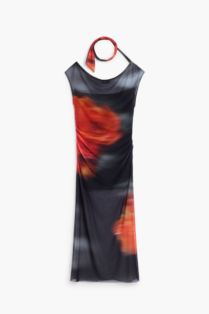 Robe drapée à décolleté asymétrique fleur | Desigual