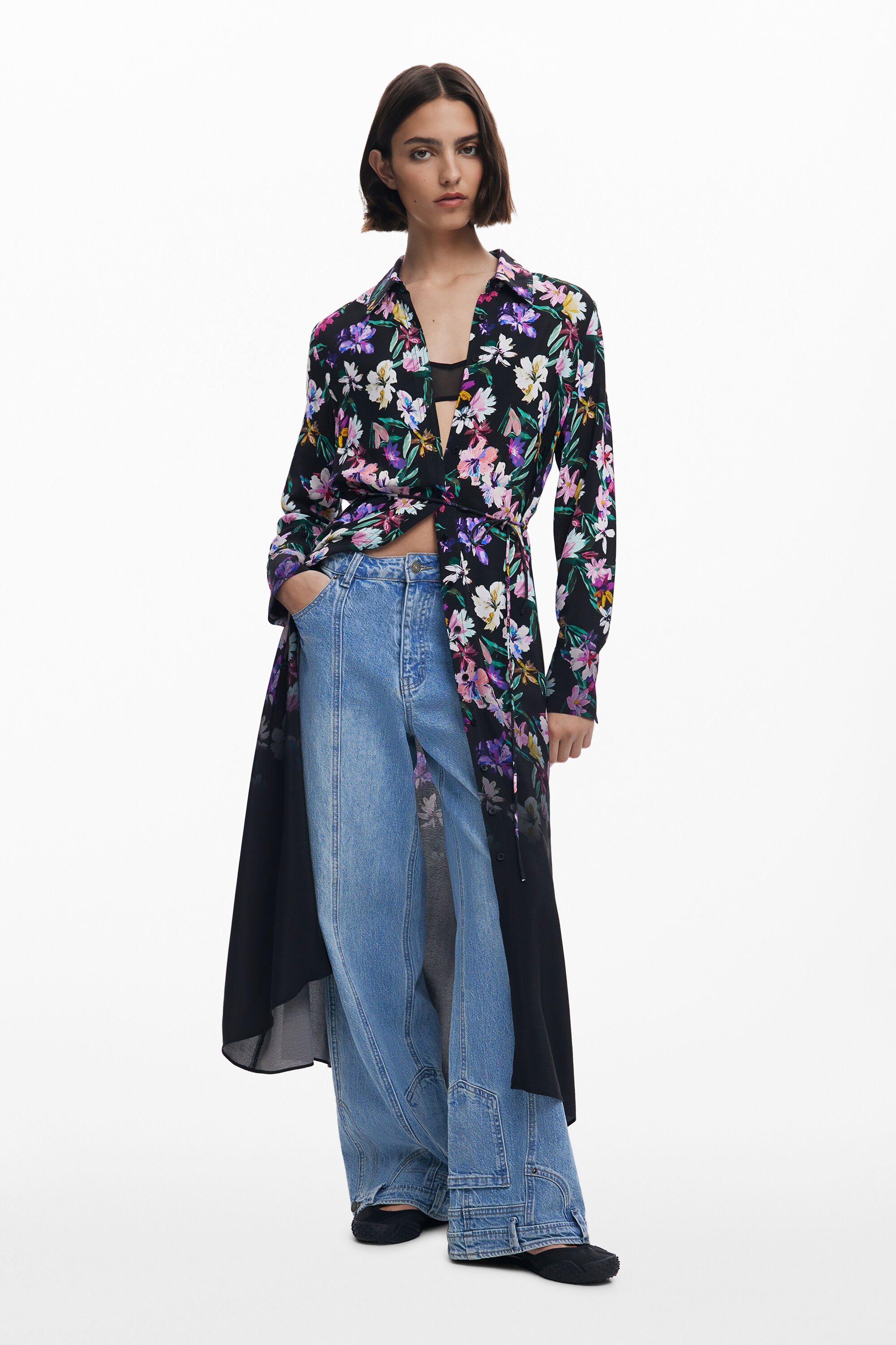 Hemdblusenkleid mit Blumenverlauf