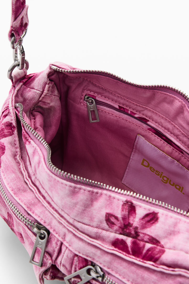 Medium denim bag with flowers | Desigual