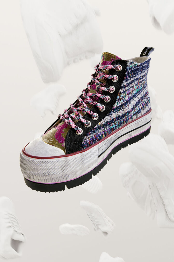 Asian patchwork high-top platform sneakers