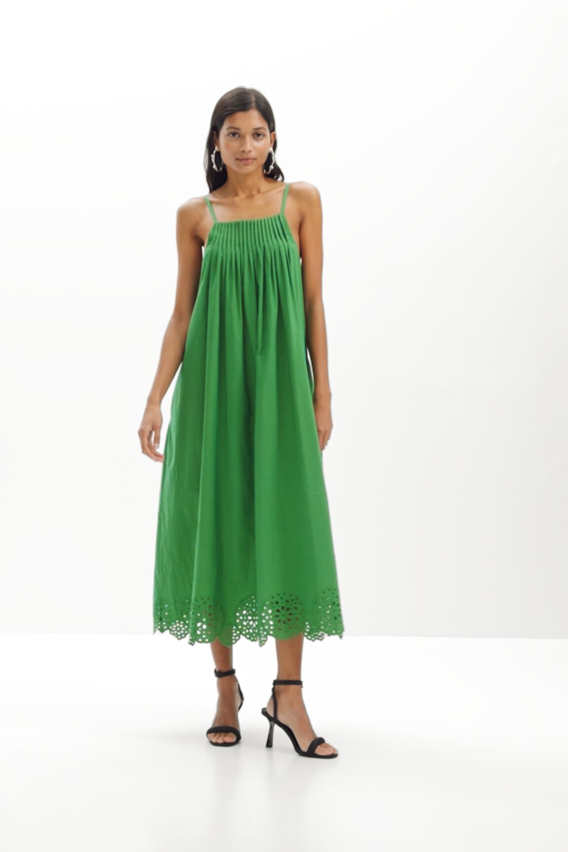 Pleated cotton poplin midi dress