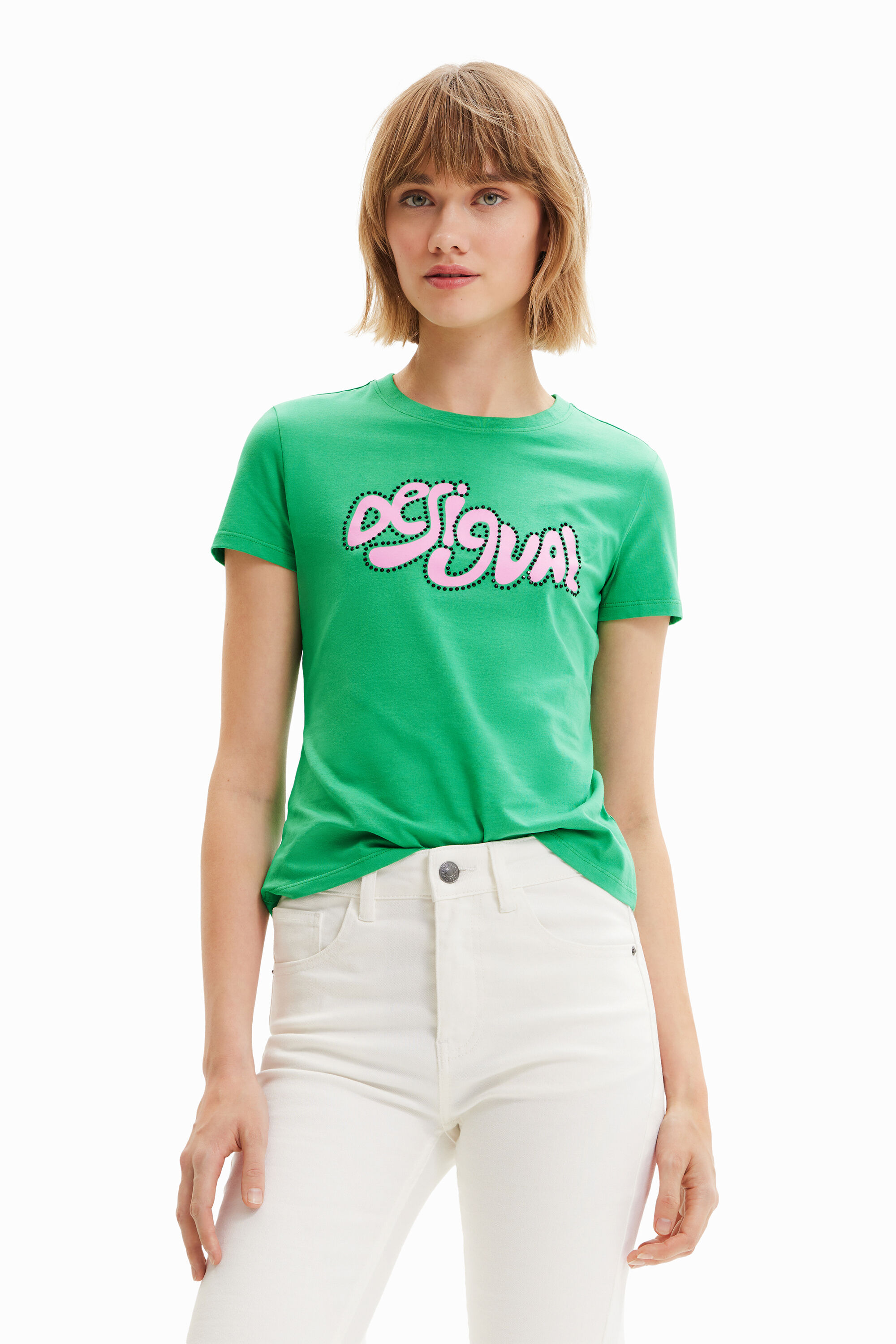 Short-sleeve rhinestone T-shirt