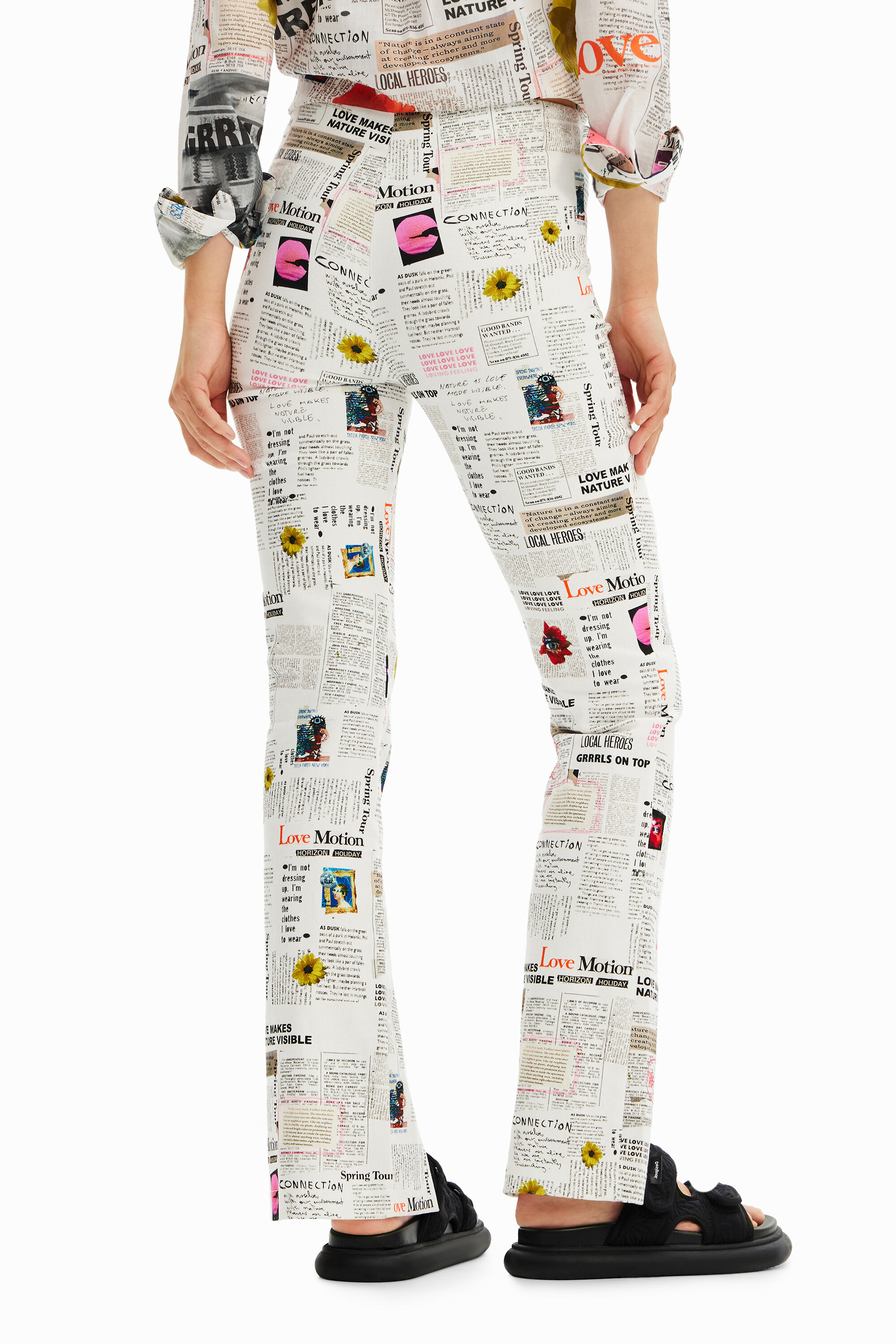 Shop Desigual Newspaper Slit Trousers In White