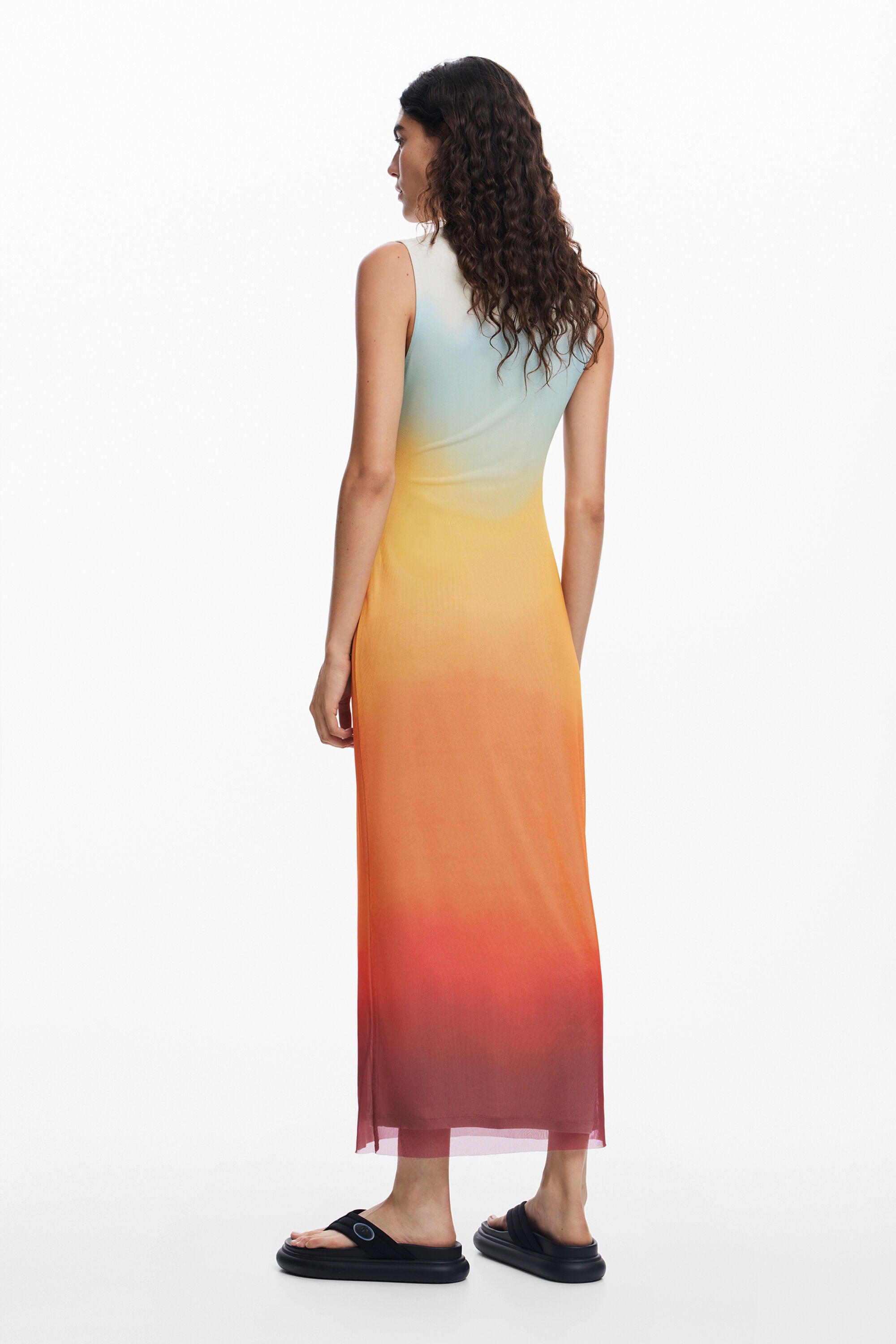 Desigual Ombre-pattern High-neck Maxi Dress In Orange