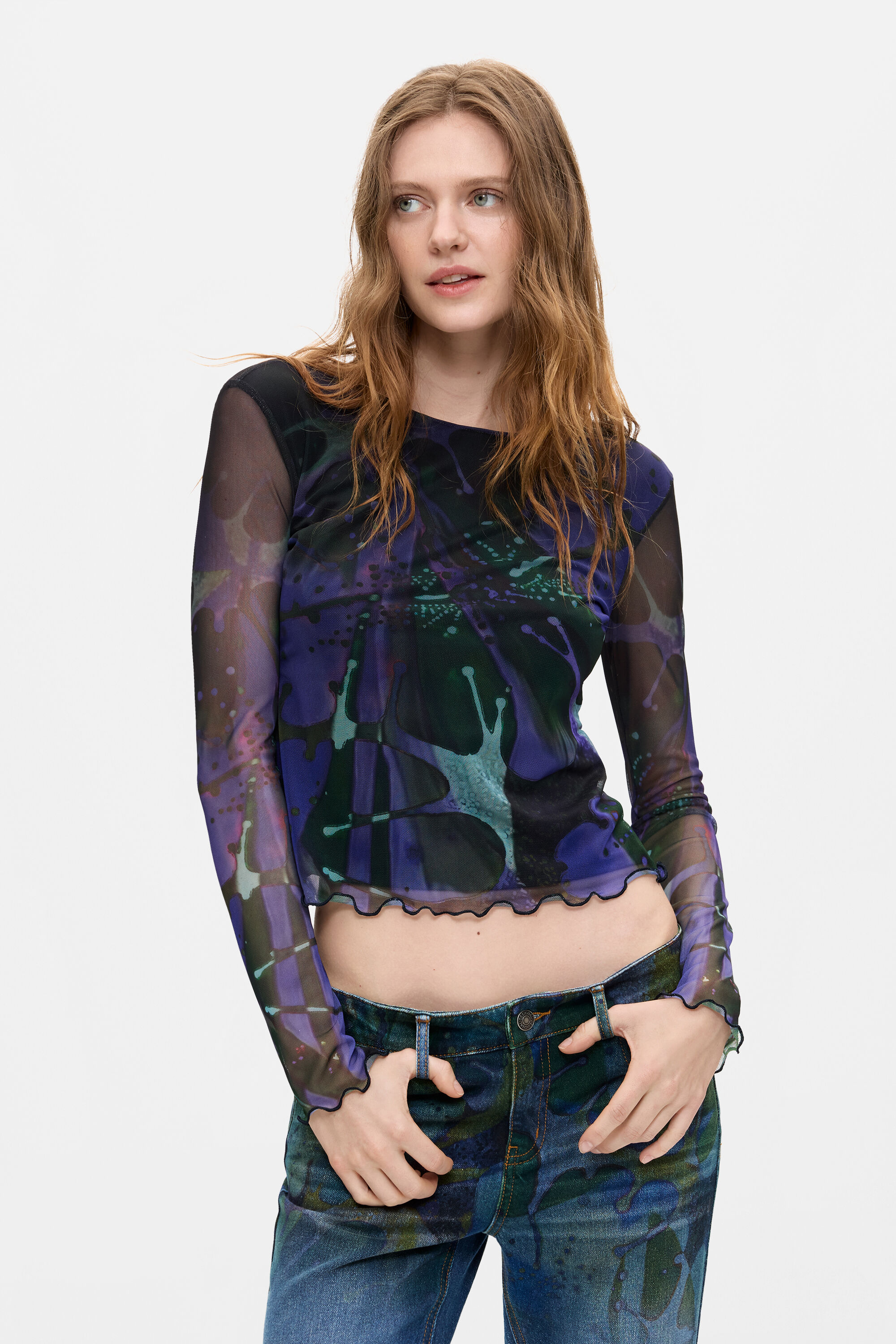 Desigual, Camiseta Punto Estampada M. C. Lacroix, Poliester, Azul