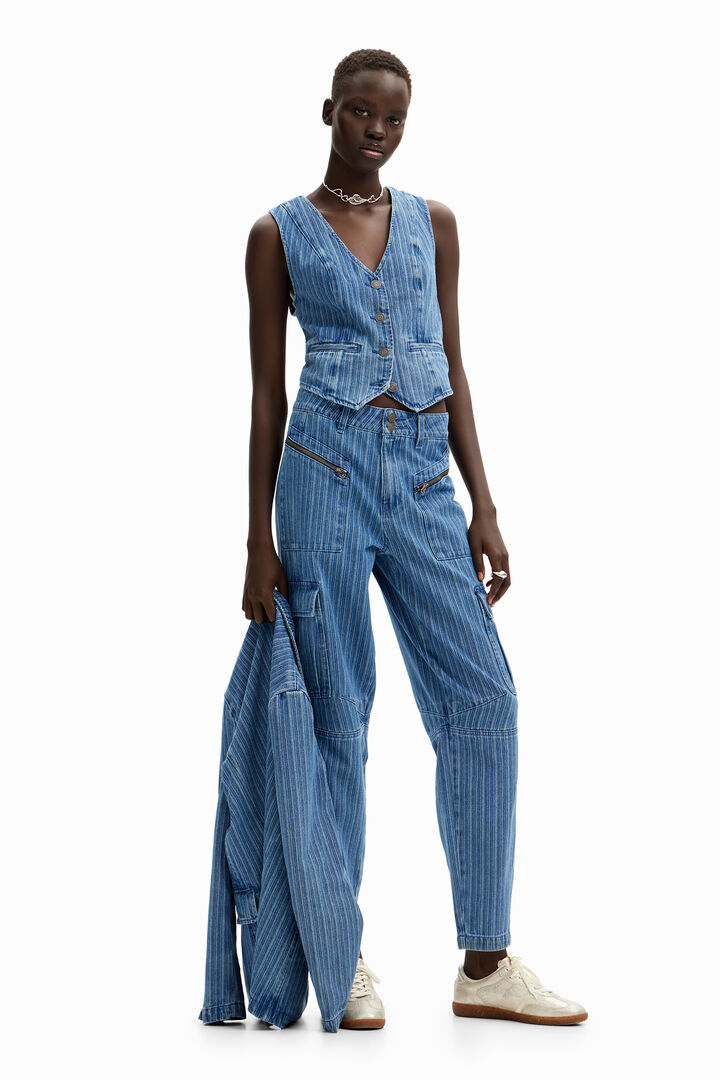 Chaleco denim de rayas con cierre de botón | Desigual