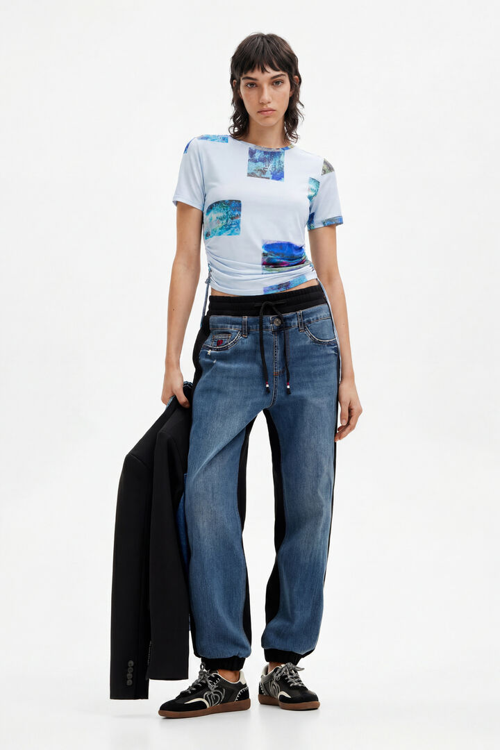 Contrasterende denim joggingbroek