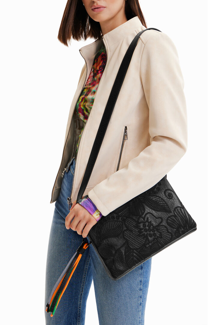 Midsize crossbody bag with embroidered flowers | Desigual