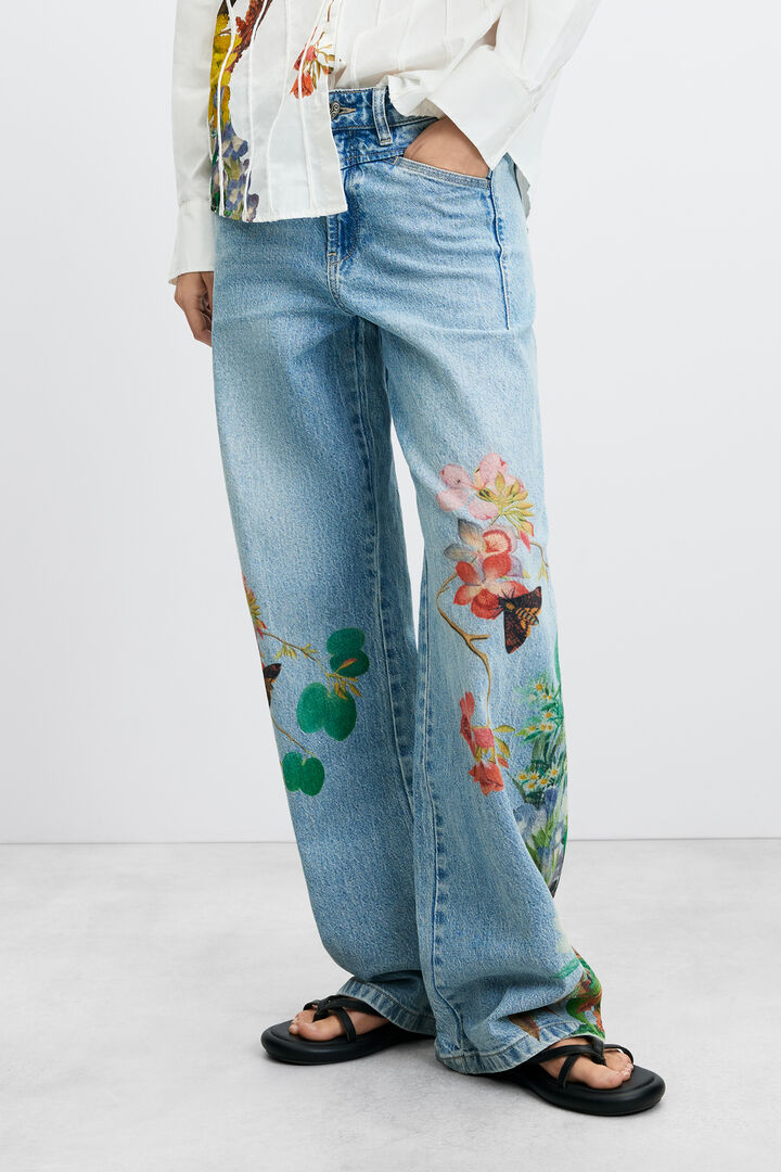pantal&oacute;n vaquero regular flores