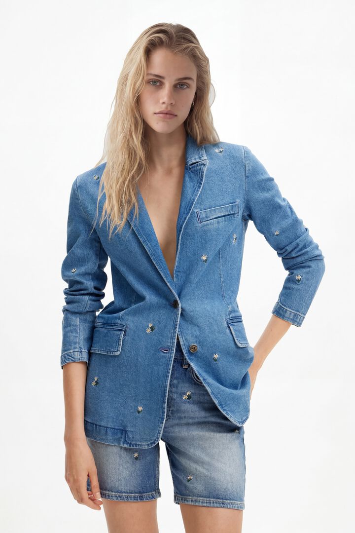 Denim blazer with small flowers | Desigual