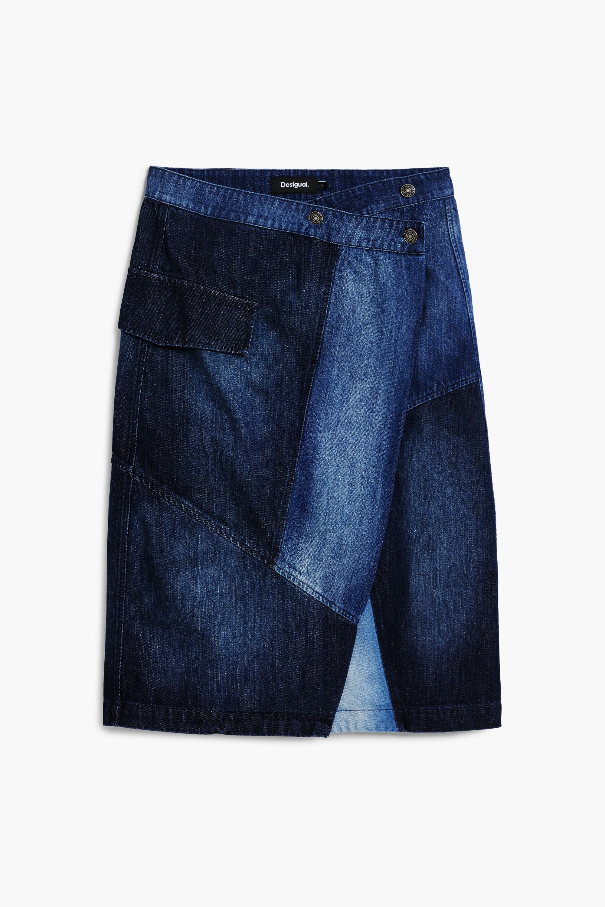 Falda midi vaquera cruzada, Algodon, Azul, S