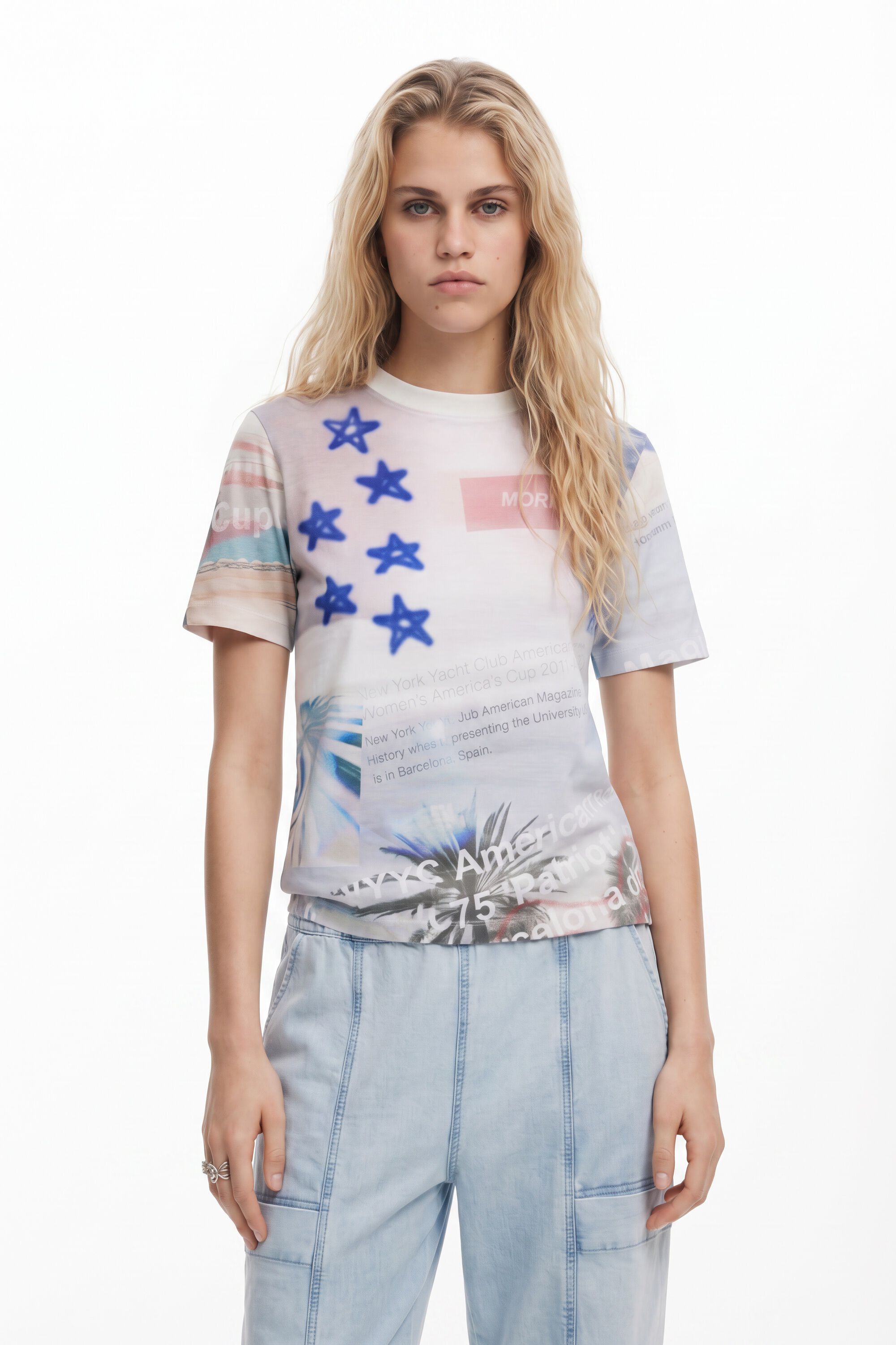 Camiseta estampada American Magic, Algodon, Blanco, S