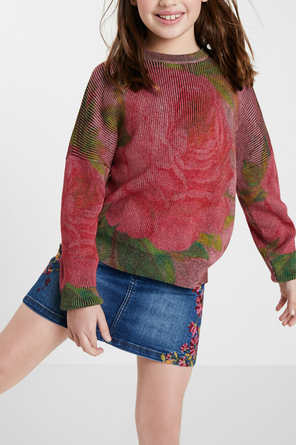 Sweter z prążkowanej dzianiny w kwiaty | Desigual