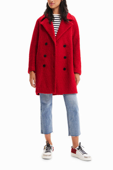 manteau droit rouge femme