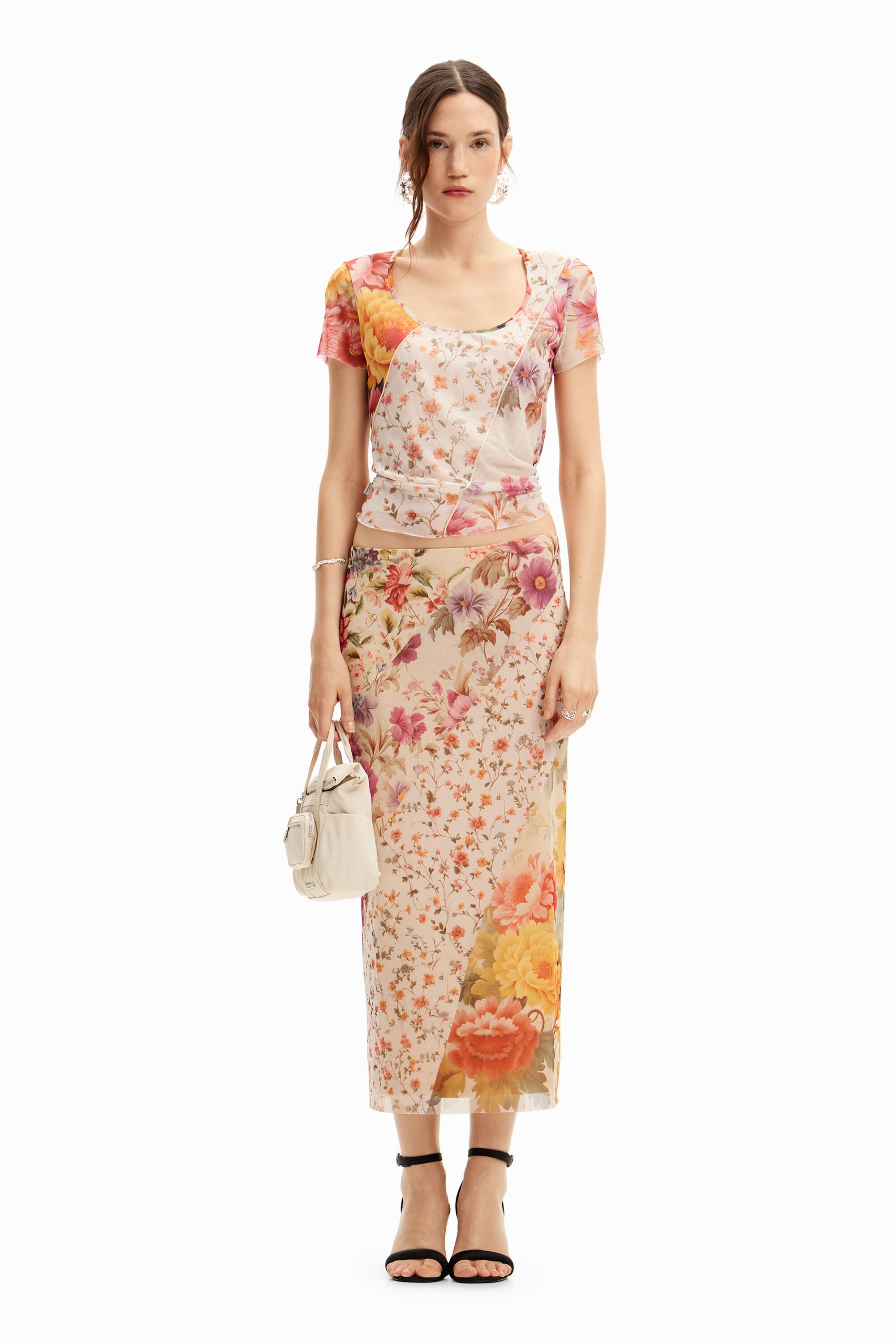 Maglietta in tulle con fiori da donna I Desigual