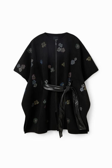 Embroidered belted poncho | Desigual