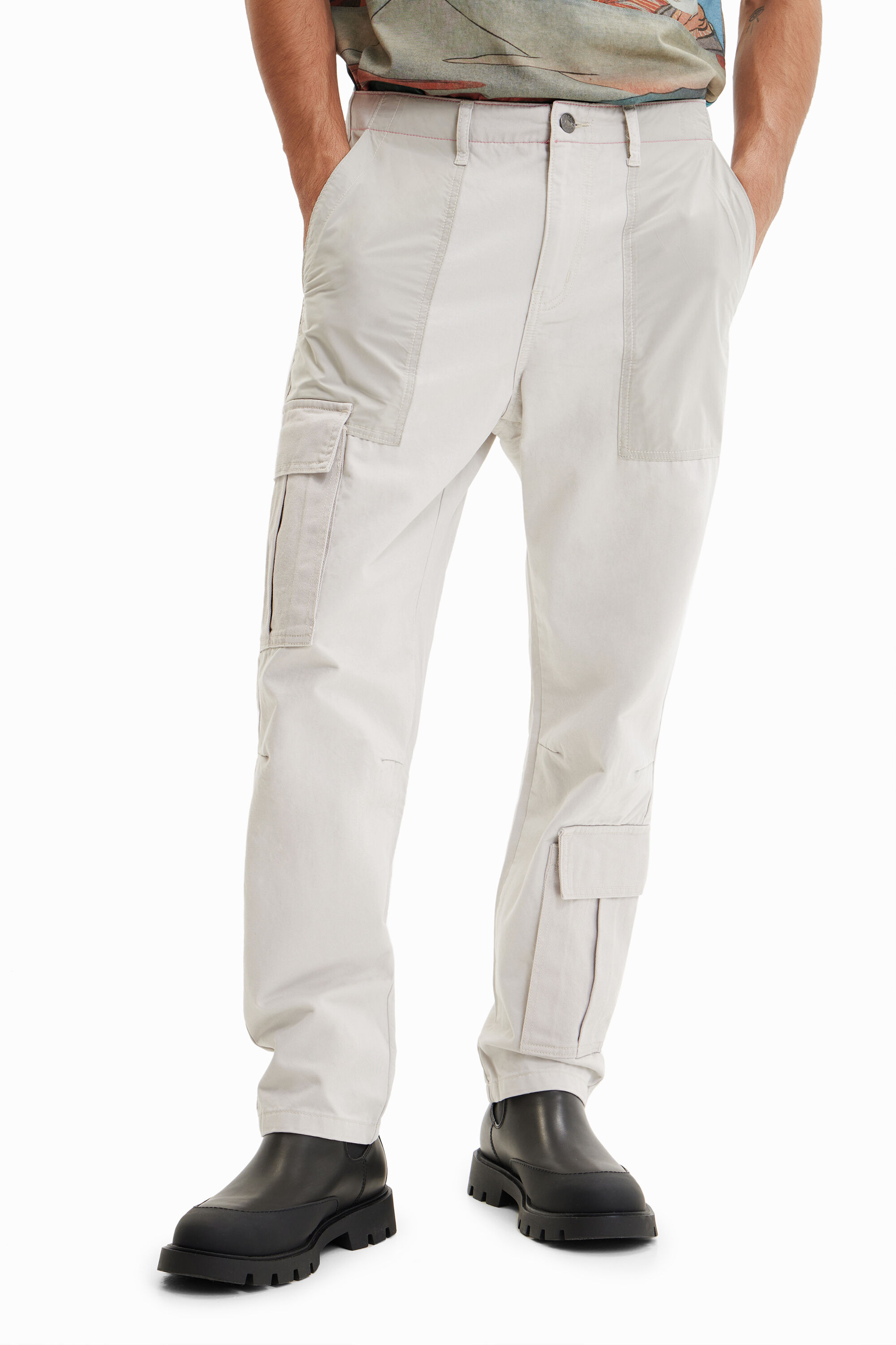 Shop Desigual Patchwork Cargo Trousers In White