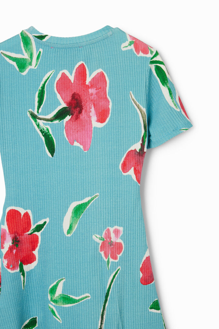 Vestido corto canalé flores | Desigual