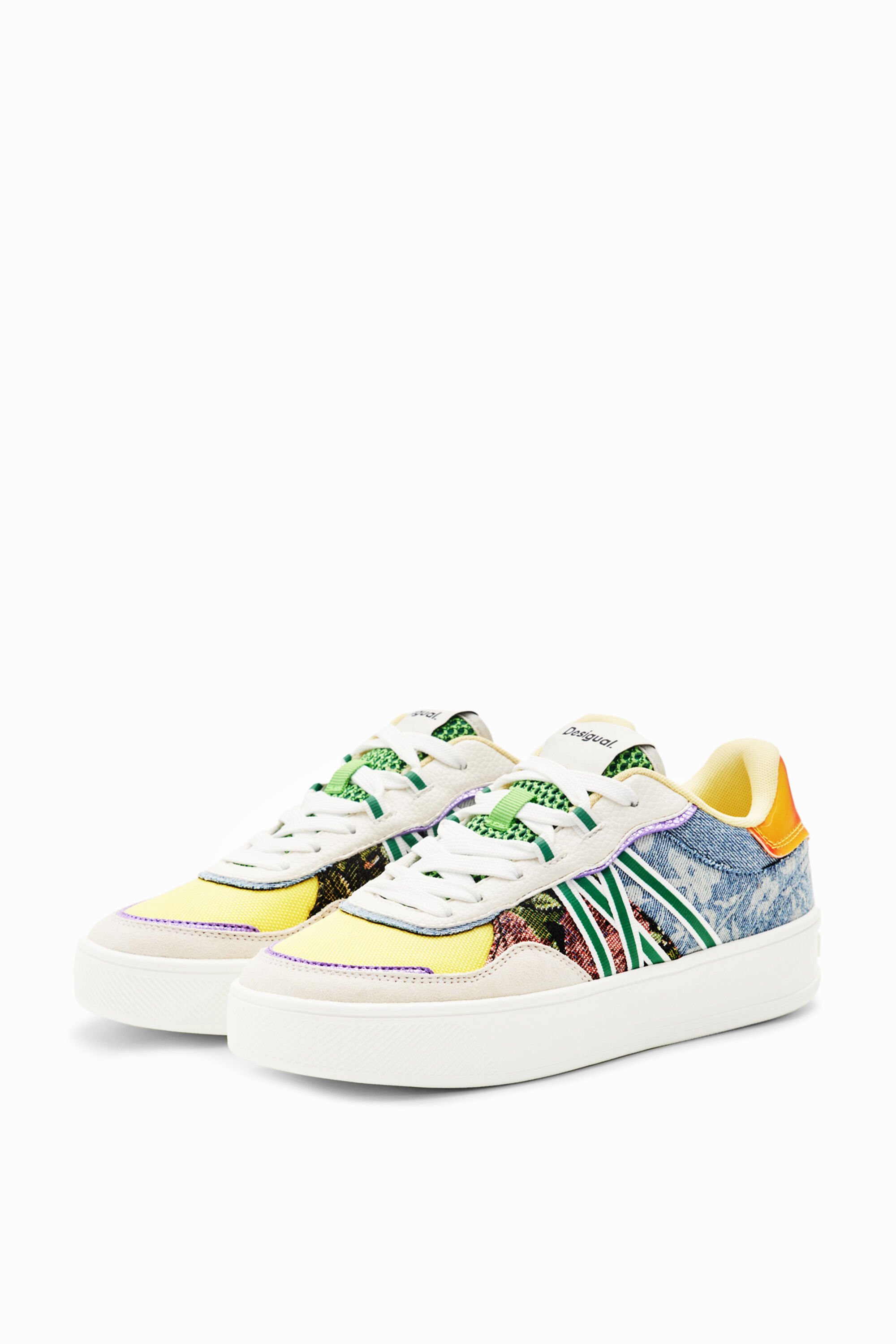 Shop Desigual Patchwork Platform Sneakers In Material Finishes