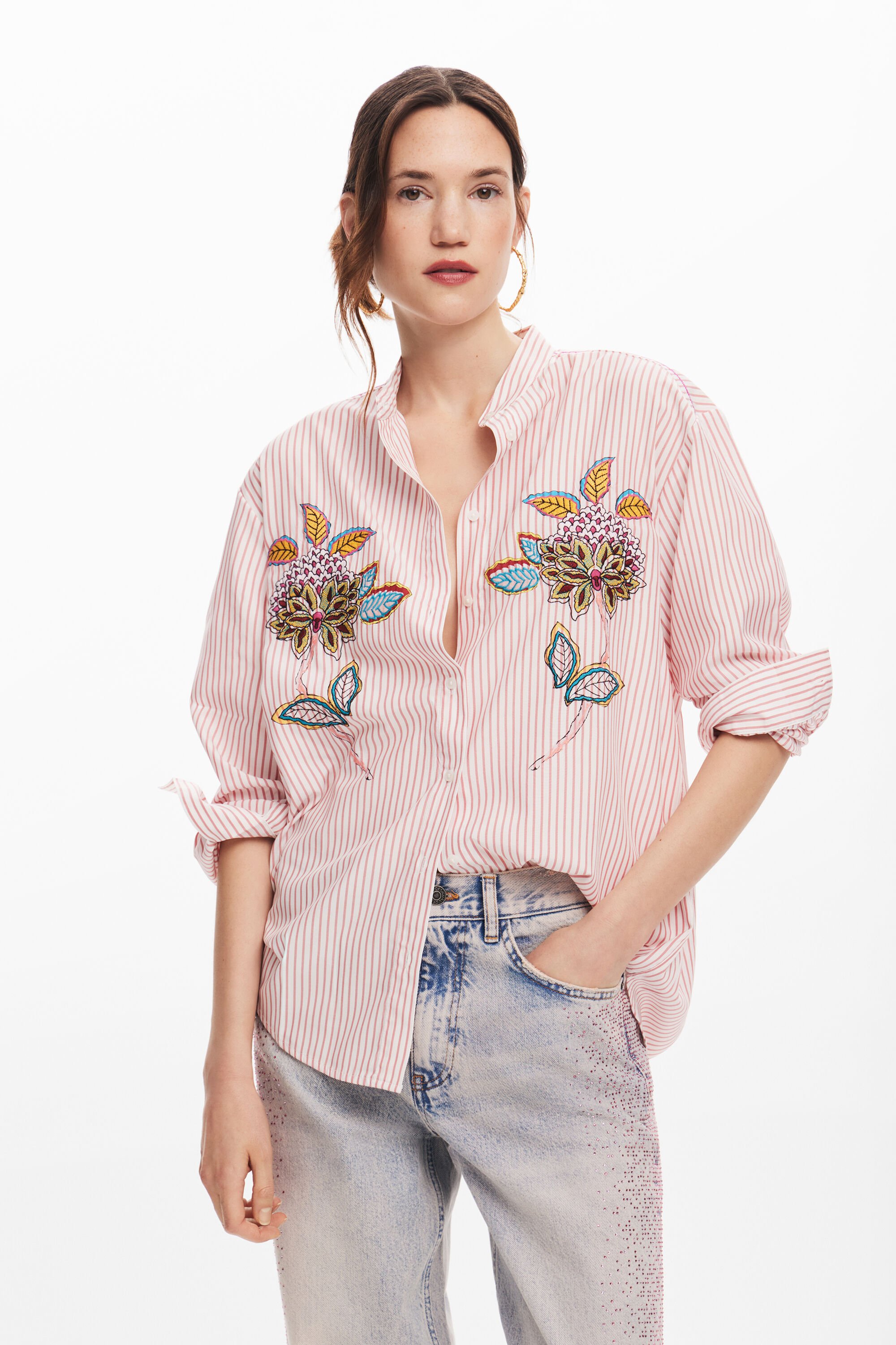 Camisa rayas flores de mujer I Desigual