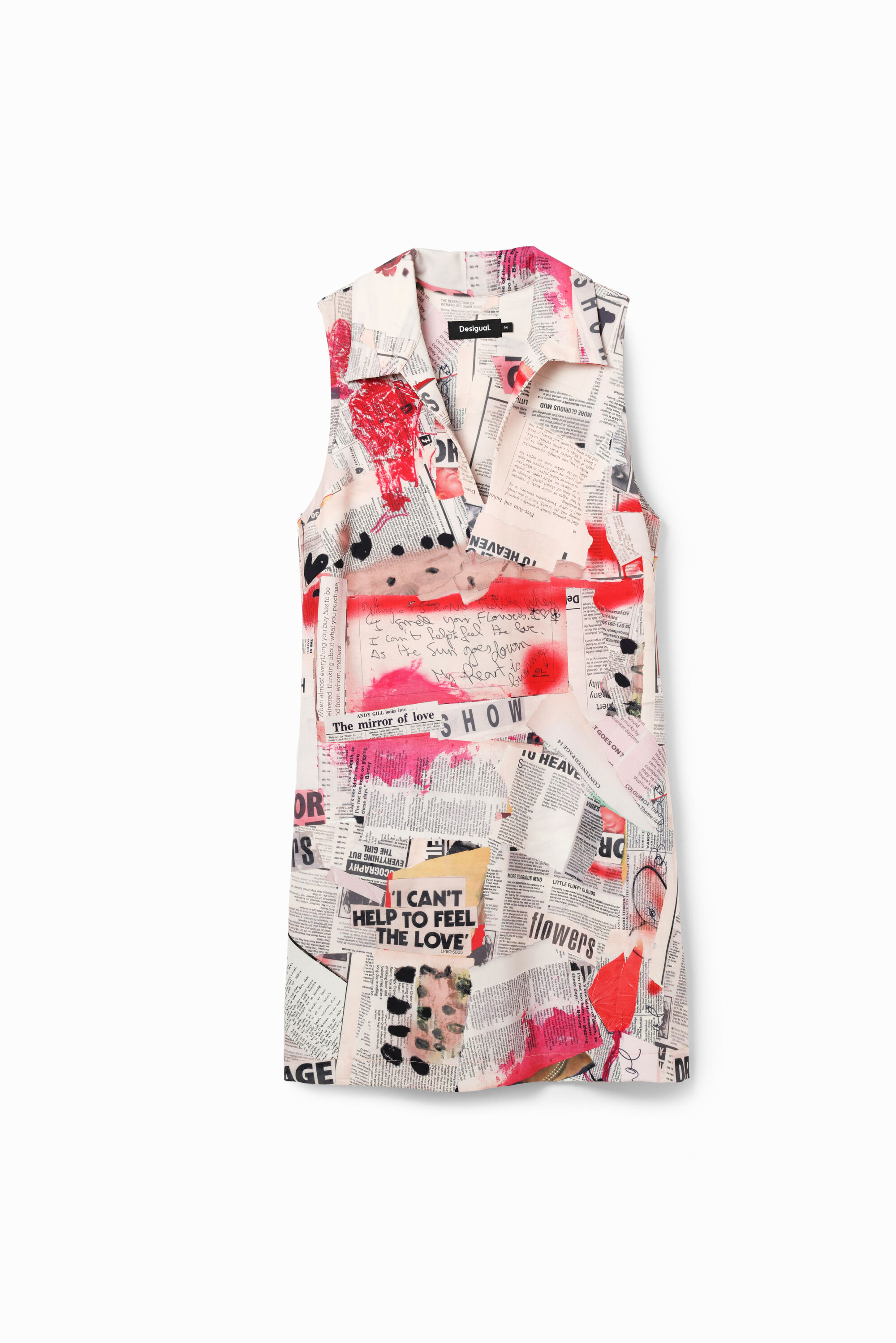 Desigual Polojurk met krantenknipsels - WHITE